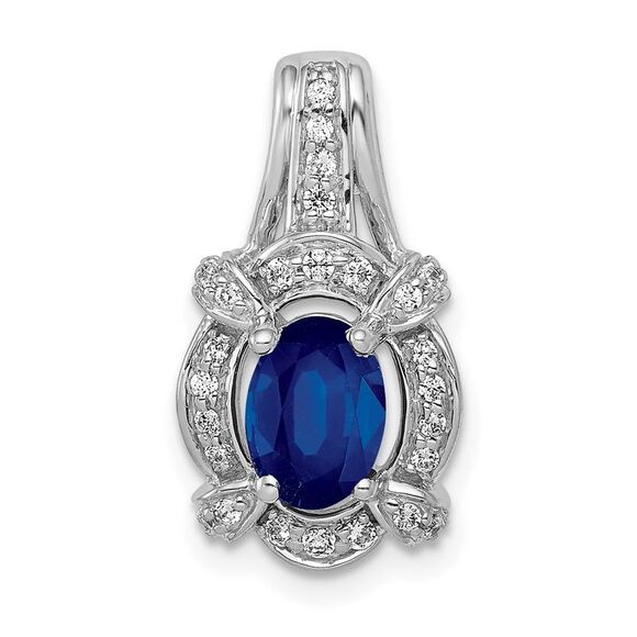 Kazi Luxury 14k White Gold Diamond and Sapphire Fancy Oval Pendant